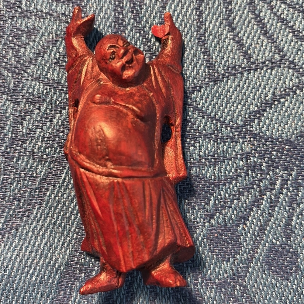 Vintage hand carved Buddha statue, wood, 2 Inches For Good Luck And Wealth